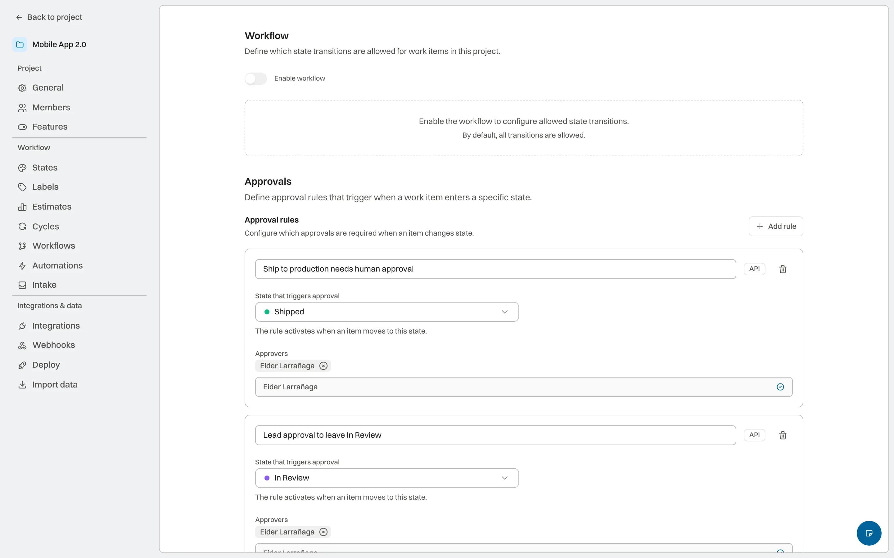 Workflows de aprobación configurables