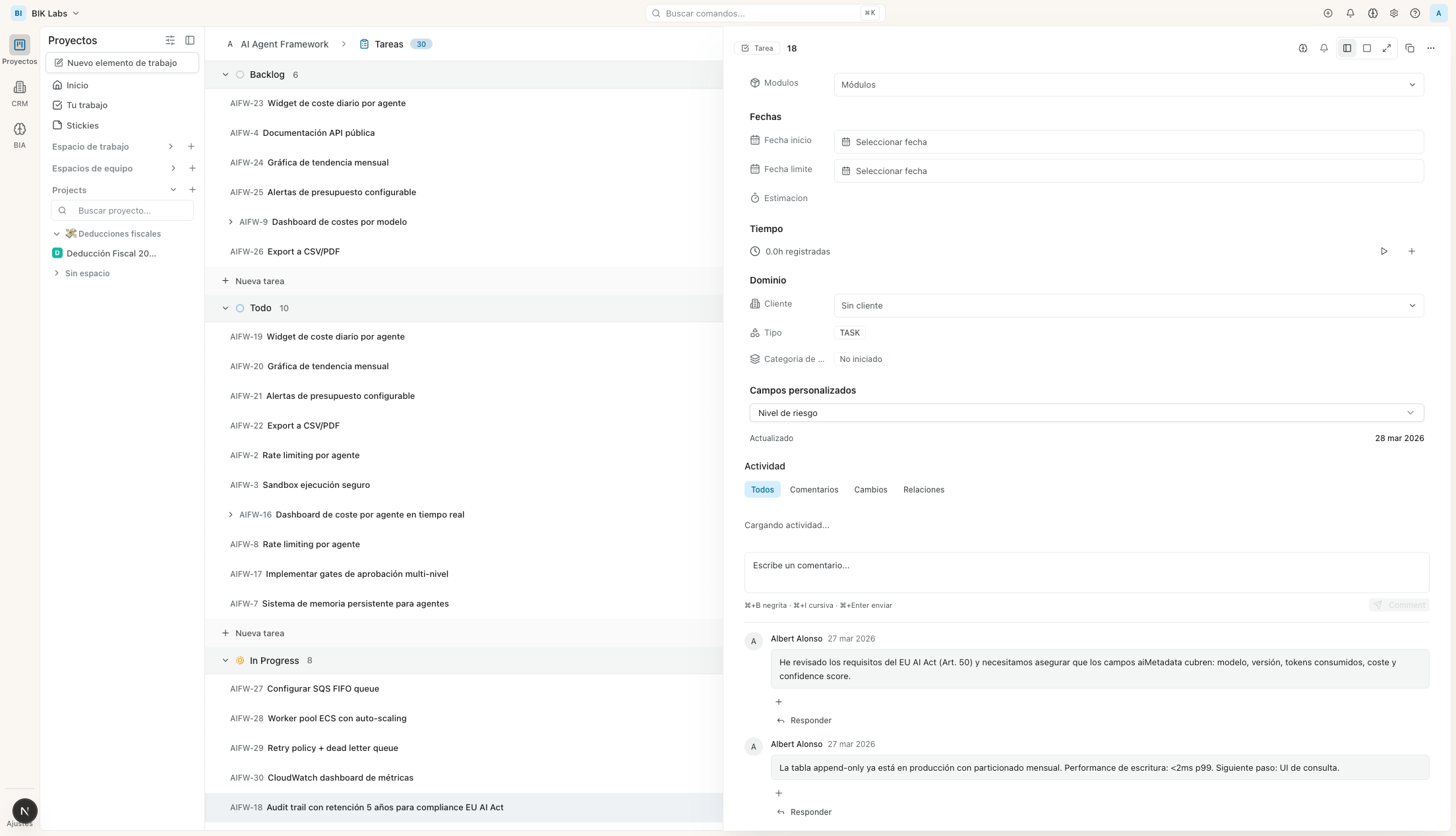 Historial completo de cada tarea
